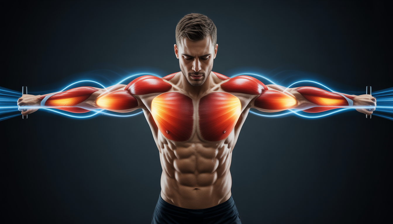 Ein Athlet beim Training mit hervorgehobener Muskulatur und dynamischem Licht